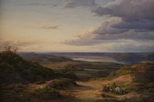 Landschap in de buurt van Himmelbjerget, schilderij L. Gurlitt, Midden Jutland, Denemarken